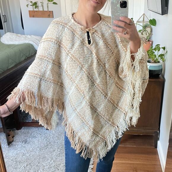 Boyne Valley Weavers | Poncho Cape Sweater Ireland Made Frinched Alpaca Plaid OS - Picture 1 of 9